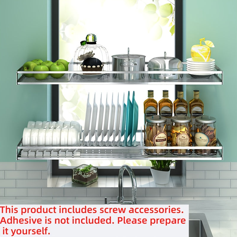 1pc Heavy-Duty Foldable Dish Drying Rack - Space-Saving Wall or Countertop Organizer with Utensil Hooks, Plates, Cups - Sturdy Stainless Steel Construction for Modern Kitchens - Easy to Clean & Rust-Resistant, Kitchen Organization, Sleek Kitchen