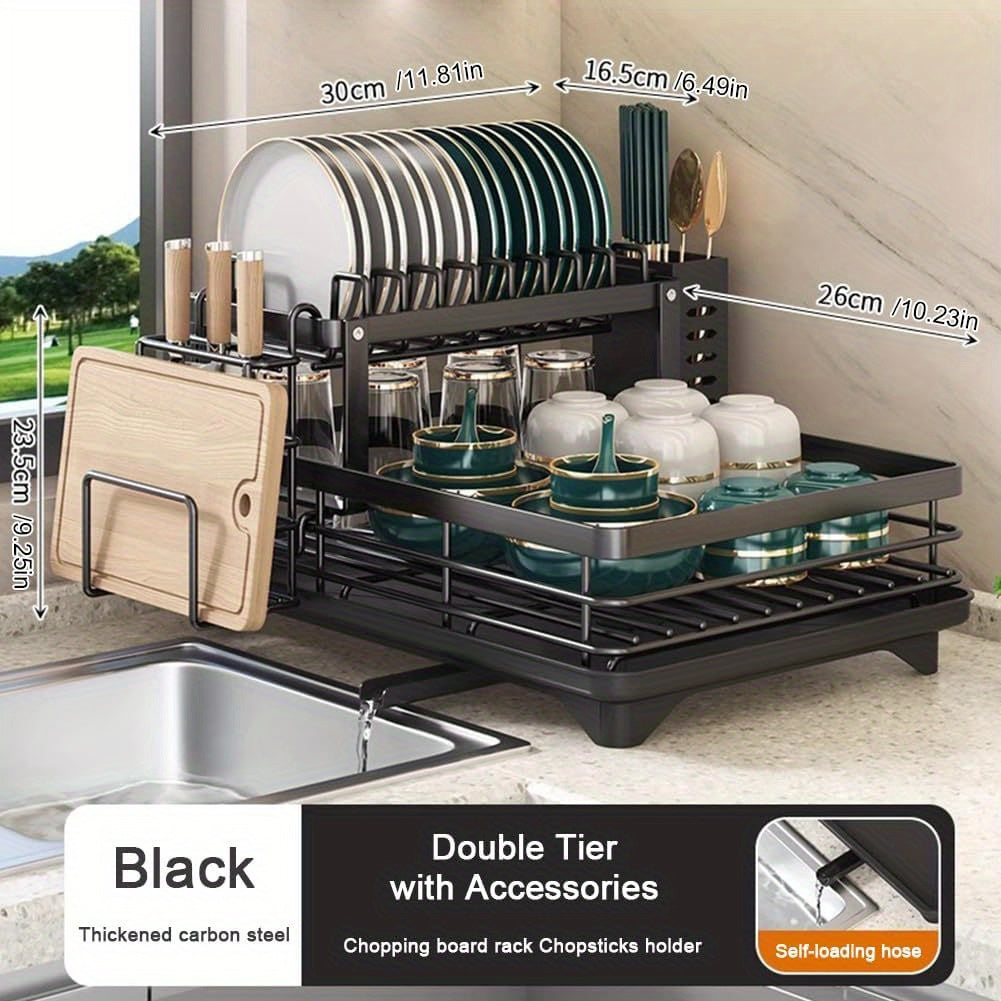 Drainboard Dish Drying Rack, Multifunctional Dish Rack, Kitchen Dish Drying Rack with Cutlery Storage Holder for Kitchen Counter