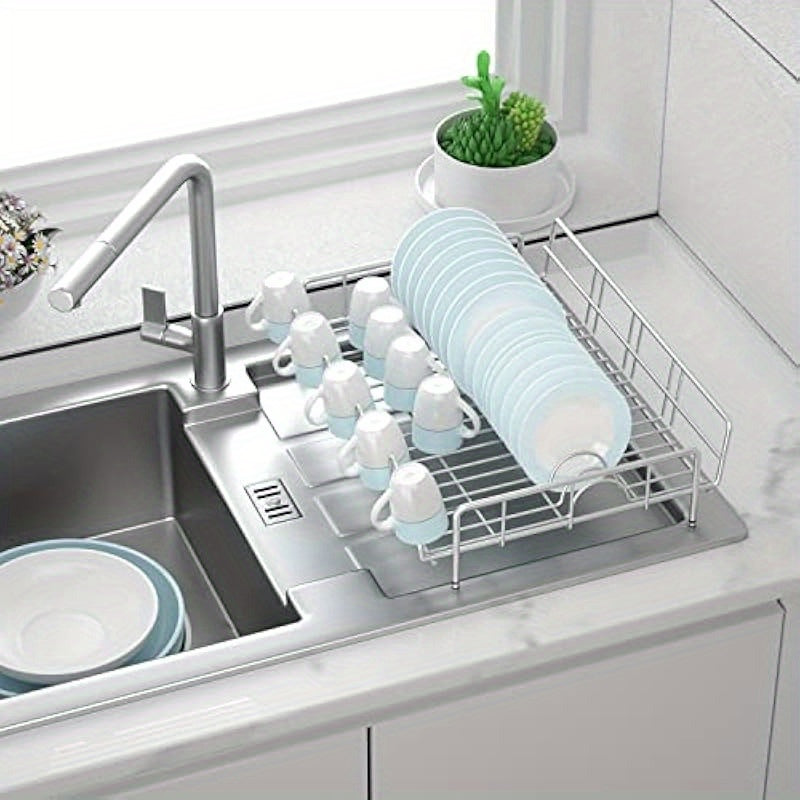 Large Capacity Rustproof Metal Dish Drying Rack with 18 Dish Slots & 9 Mug Hooks - Foldable Space-Saving Design, Non-Slip Rubber Feet, No Assembly Needed for Kitchen Countertop or Cabinet Storage (16.38x12.59x4.72 Inches), Kitchen Dish Drying Rack,