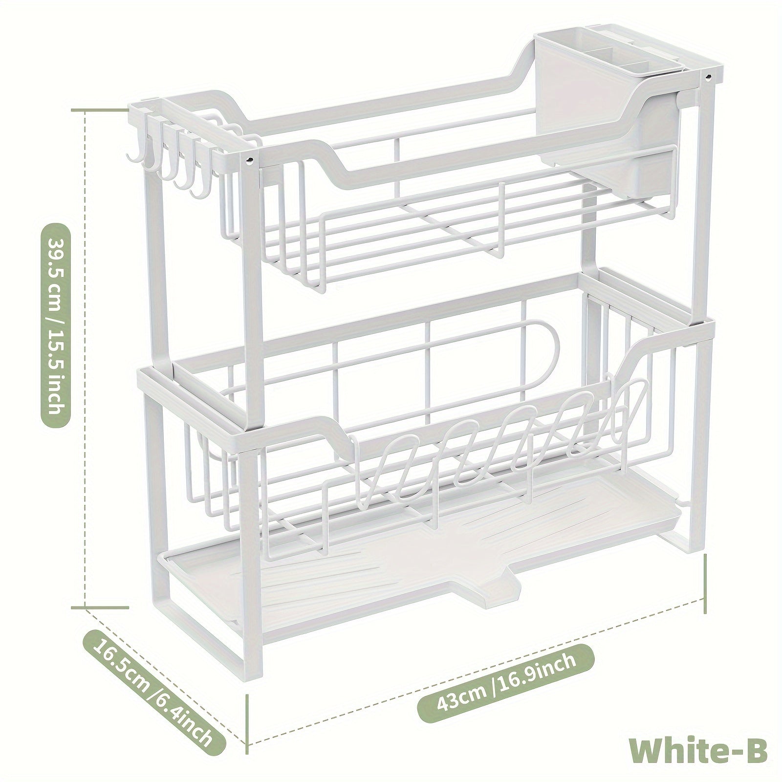 Space-Saving Dish Rack with Drain Tray, Hooks & Utensil Holders - Multifunctional Kitchen Organizer for Dishes, Cups, Knives, Forks & Chopsticks