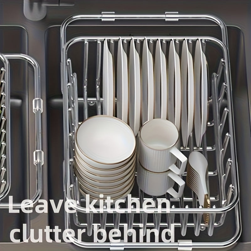 Stainless Steel Adjustable Sink Draining Basket Extensible Drainer Rack For Kitchen Sinks, Dish And Utensil Organizer For Dishwashing, A Must Have For Every Home Kitchen