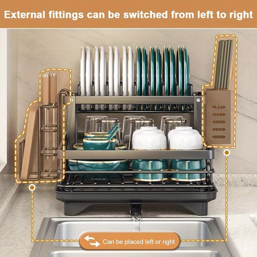 Drainboard Dish Drying Rack, Multifunctional Dish Rack, Kitchen Dish Drying Rack with Cutlery Storage Holder for Kitchen Counter