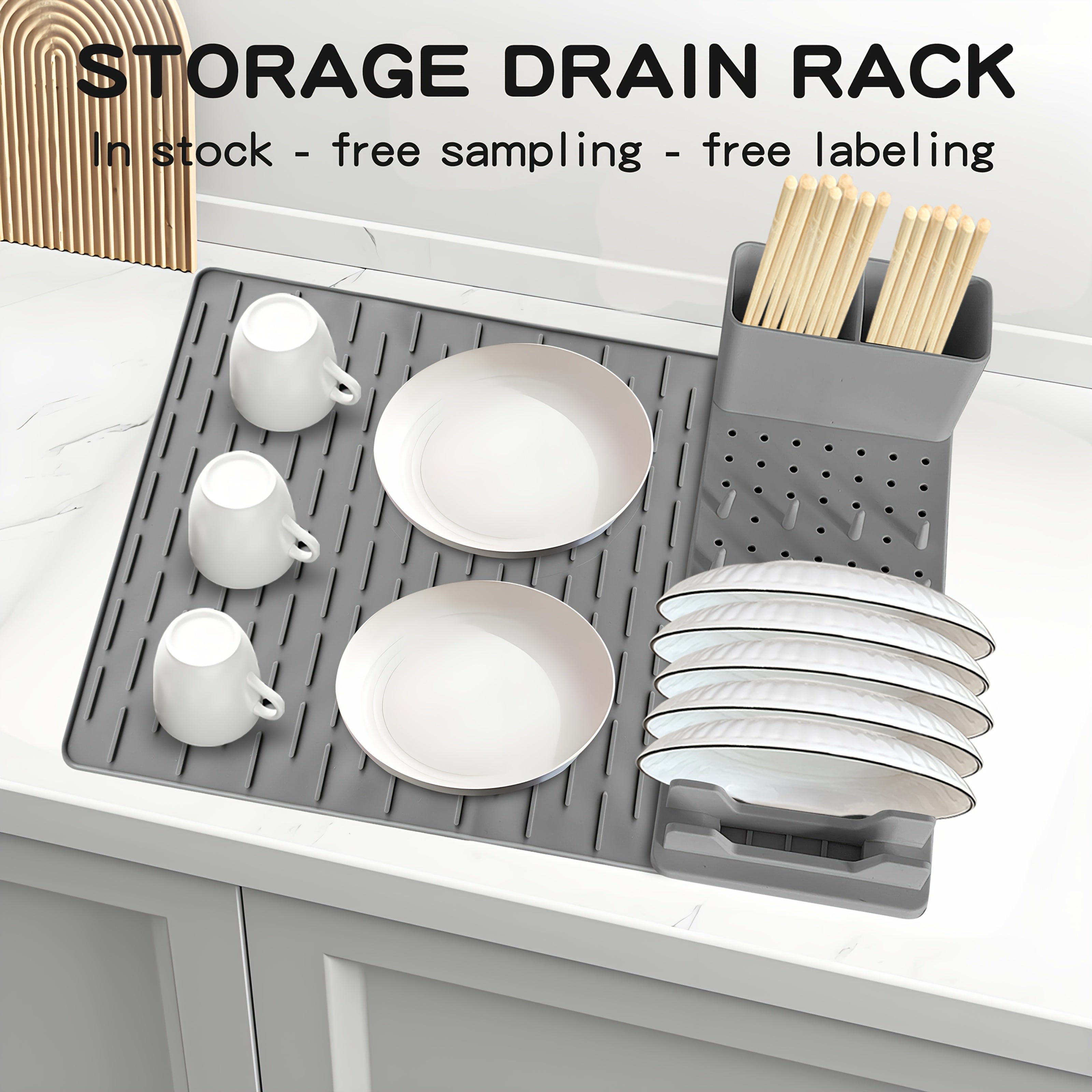 2pcs Silicone Dish Storage Rack Set, Non-Punch Collapsible Kitchen Countertop Organizer with Scratch-Resistant Removable Draining Mat, Home Organization for Bowls and Plates