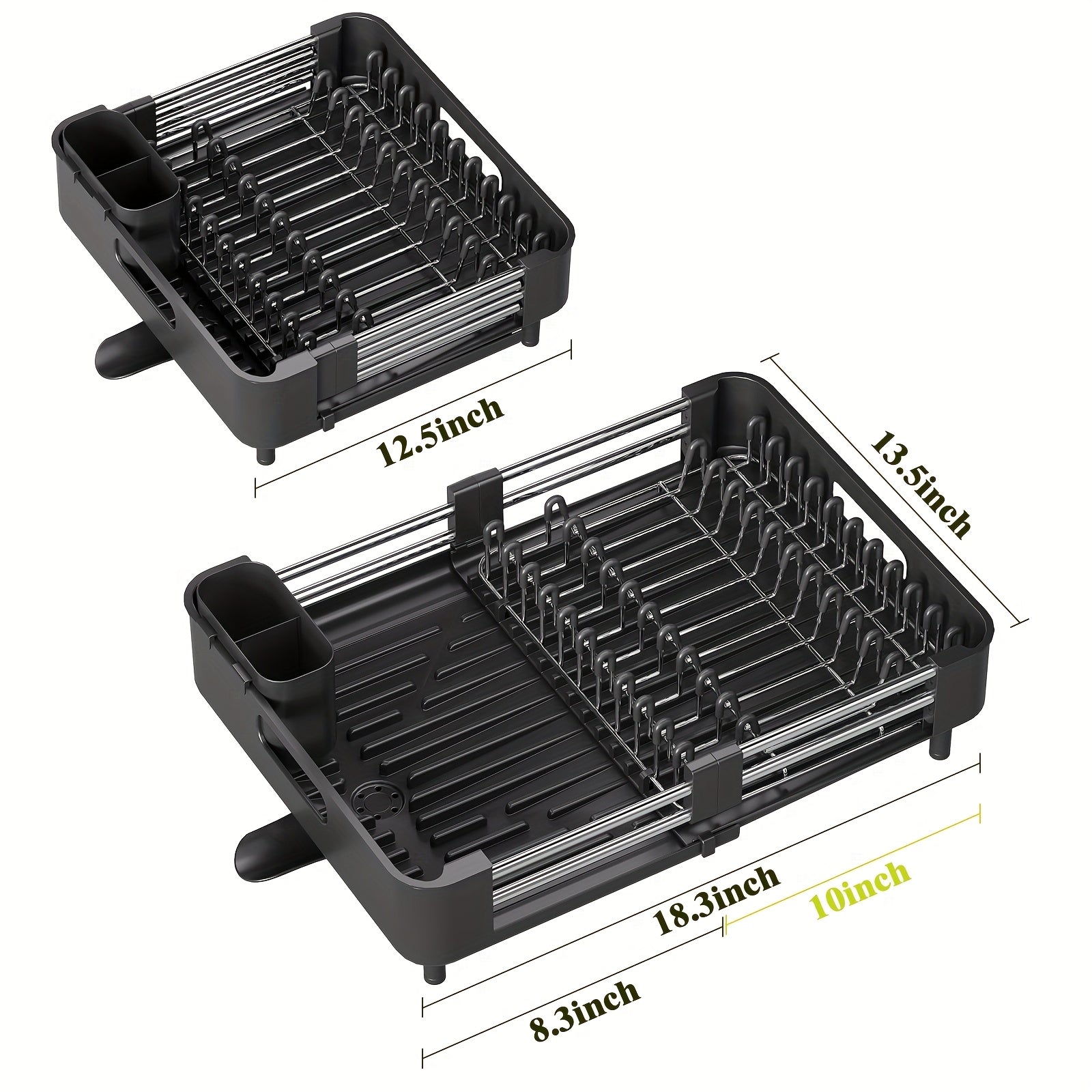 [Adjustable KINGRACK Rack] KINGRACK Adjustable Dish Drying Rack | Extendable, Two-Tiered with Non-Scratch Drainers, Movable Utensil Holder, and Drainage Spout | Ideal for Plates, Bowls, Cups & Pots, Dish Drying Rack for Kitchen Counter