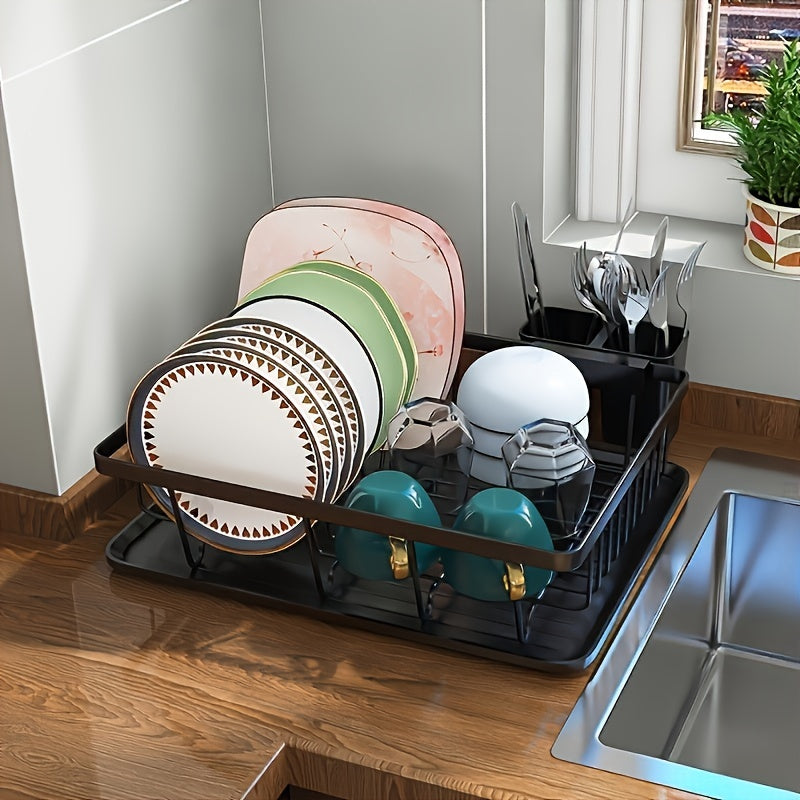 1pc Metal 1/2-Layer Bowl & Dish Rack - Space-Saving Countertop Organizer with Drain Basket, Chopsticks Holder & Cutlery Storage for Home & Restaurant Kitchen Sink Areas, Contemporary Kitchenware, Efficient Water Drainage