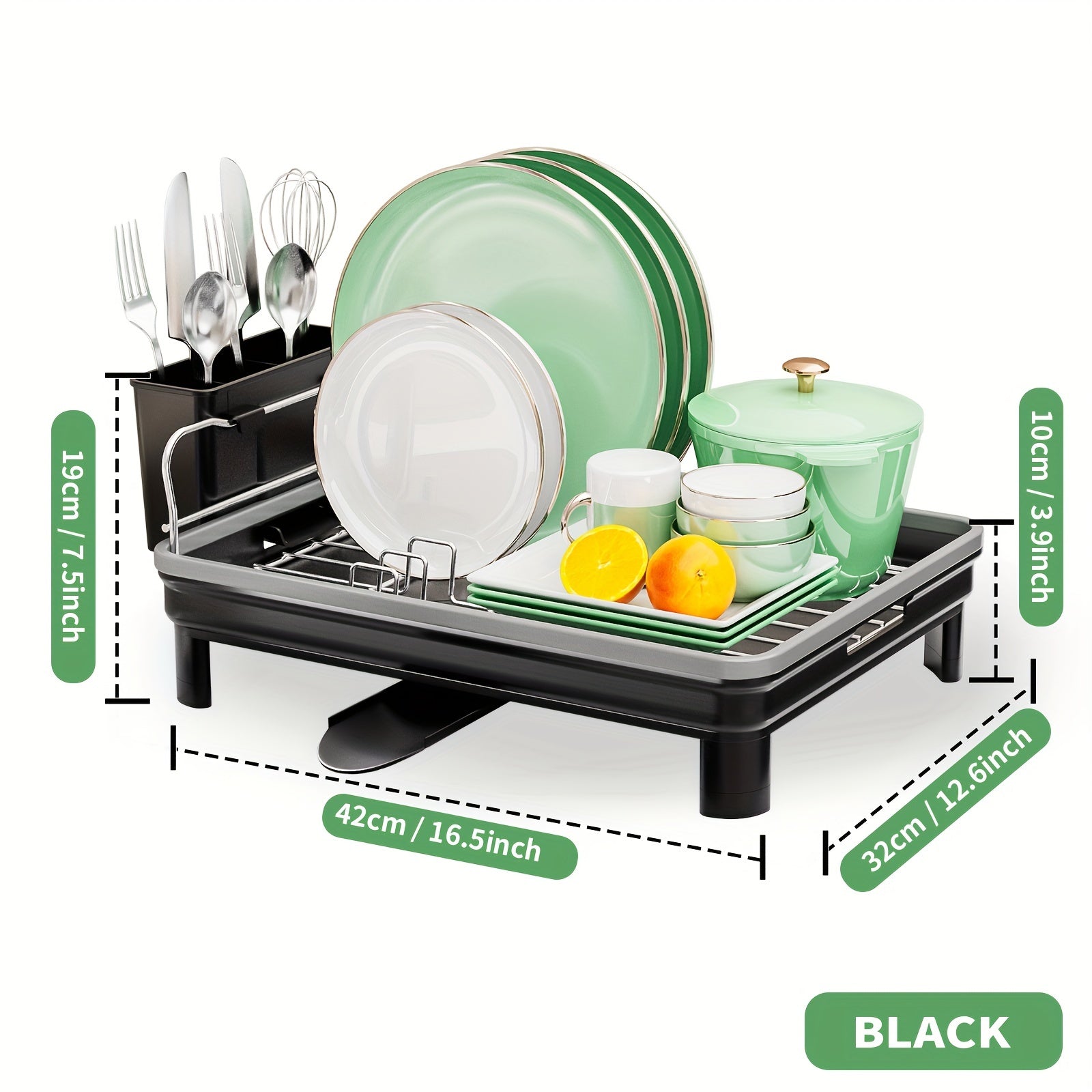 [Retractable Dish Rack] SANDREAM 1pc Multifunctional Retractable Dish Draining Rack | Anti-Rust Plastic & Metal Kitchen Organizer with Cutlery & Cup Holders, Space-Saving Countertop Drying Mat for Modern Homes, Sturdy Construction, Dish Drying Rack