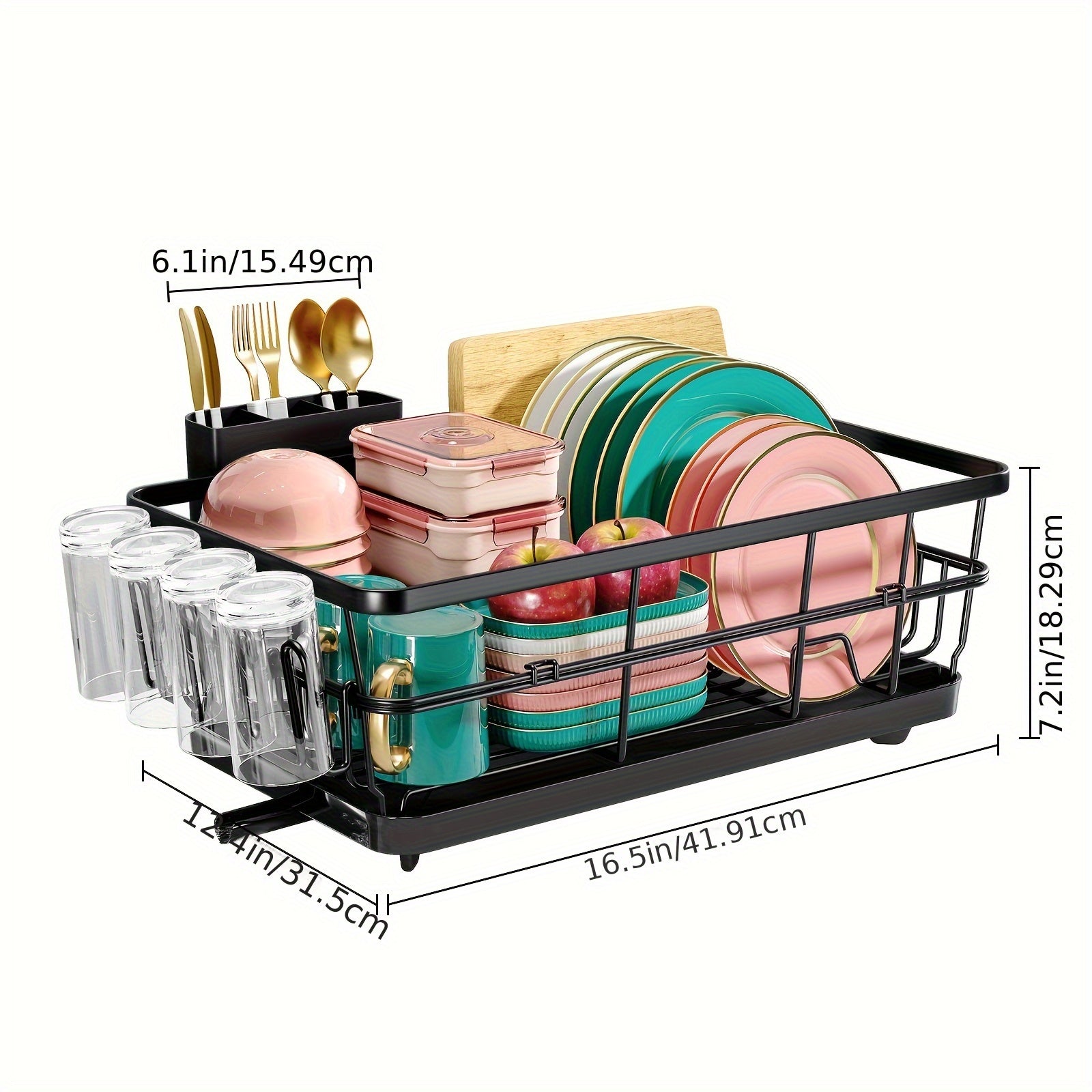 KINGRACK Large Dish Drying Rack for Kitchen Counter, Dish Drainer with Drain Board, Cup Holder & Cutlery Holder, Space-Saving Sink Dish Rack for Drying Plates, Bowls & Utensils
