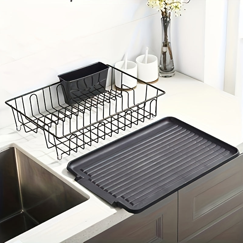 [Rust Resistant Drain Rack] Rust Resistant, Small Stainless Steel 1 Set Of Tableware Drain Rack | Kitchen Counter Utensil Rack, With Black Utensil Rack And Drainage Board, Suitable For Kitchen And RV
