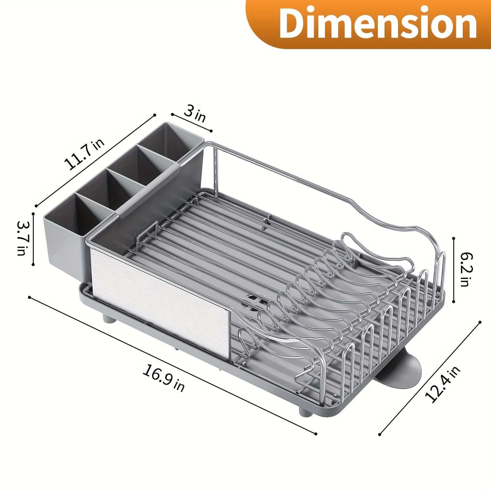 Dish Rack, 304 Stainless Steel Dish Drying Rack For Kitchen Counter, Dish Drainer With Cutlery Holder For Large Capacity, Dish Drying Rack With Drip Tray, Balck