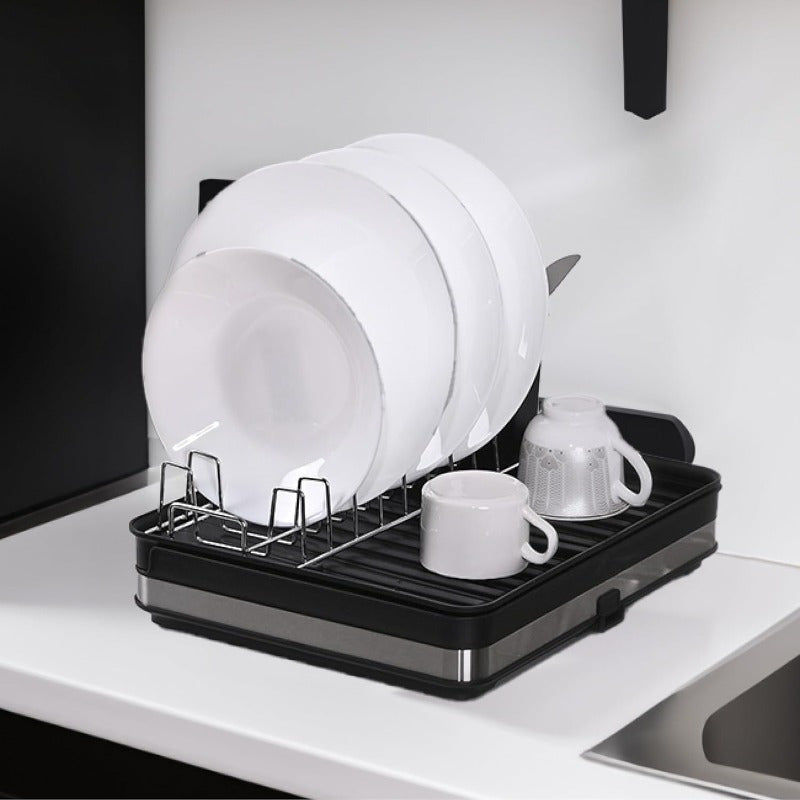 Heavy-Duty Expandable Dish Drying Rack - Space-Saving Adjustable Kitchen Organizer, Extra-Wide Dish Rack (Expands from 11.8" to 20" Wide), Rust-Resistant Aluminum Countertop Rack for Plates, Pots, Utensils - Compact Storage, Black, Kitchen Dish Drying