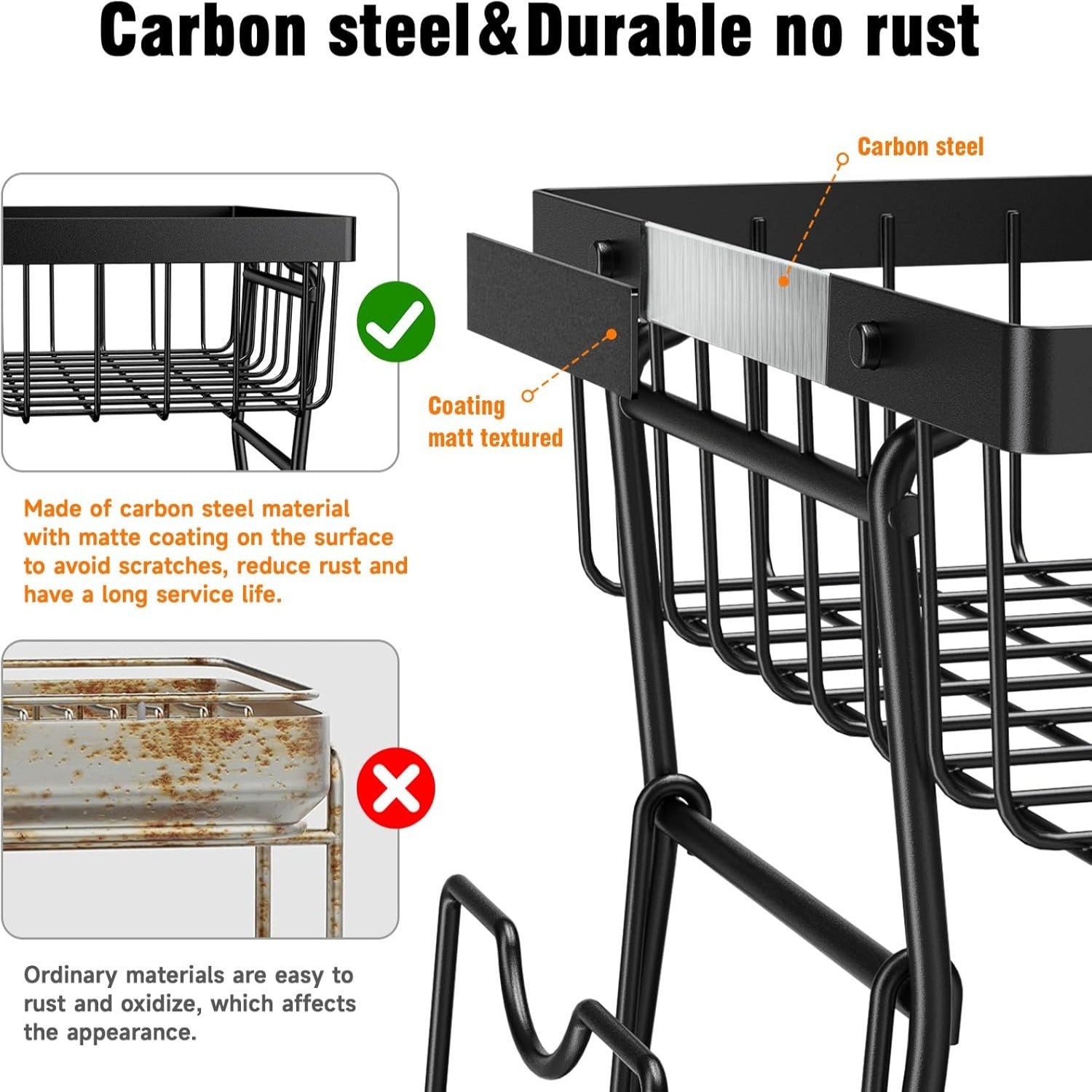 Rustproof Stainless Steel Dish Drying Rack, Dish Drying Rack for Kitchen Counter, Wine Glass Holder & Utensil Holder, Dish Racks for Kitchen Counter, Dish Drainer, Black