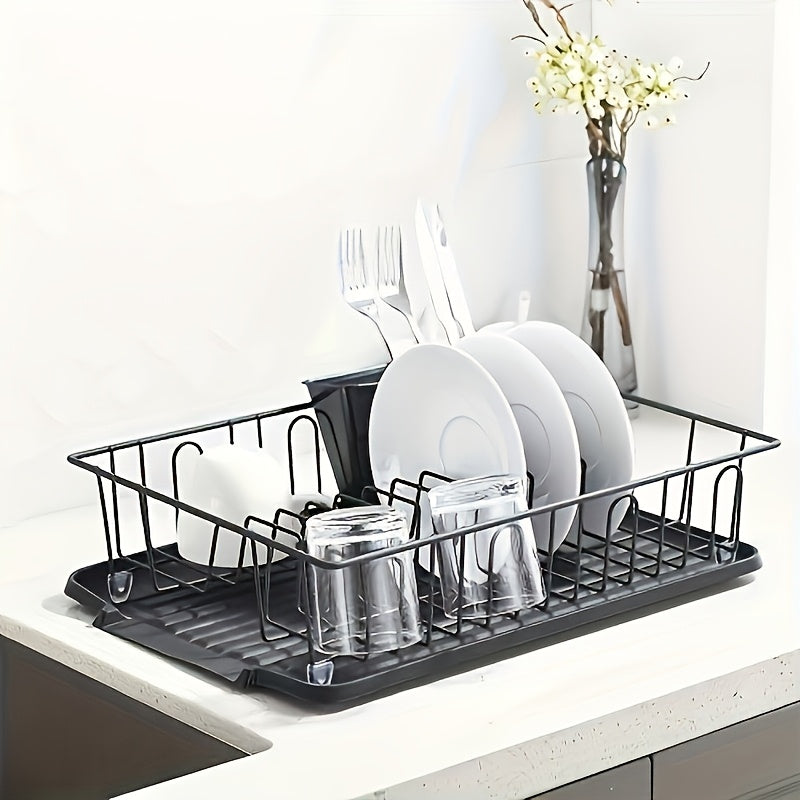 [Rust Resistant Drain Rack] Rust Resistant, Small Stainless Steel 1 Set Of Tableware Drain Rack | Kitchen Counter Utensil Rack, With Black Utensil Rack And Drainage Board, Suitable For Kitchen And RV