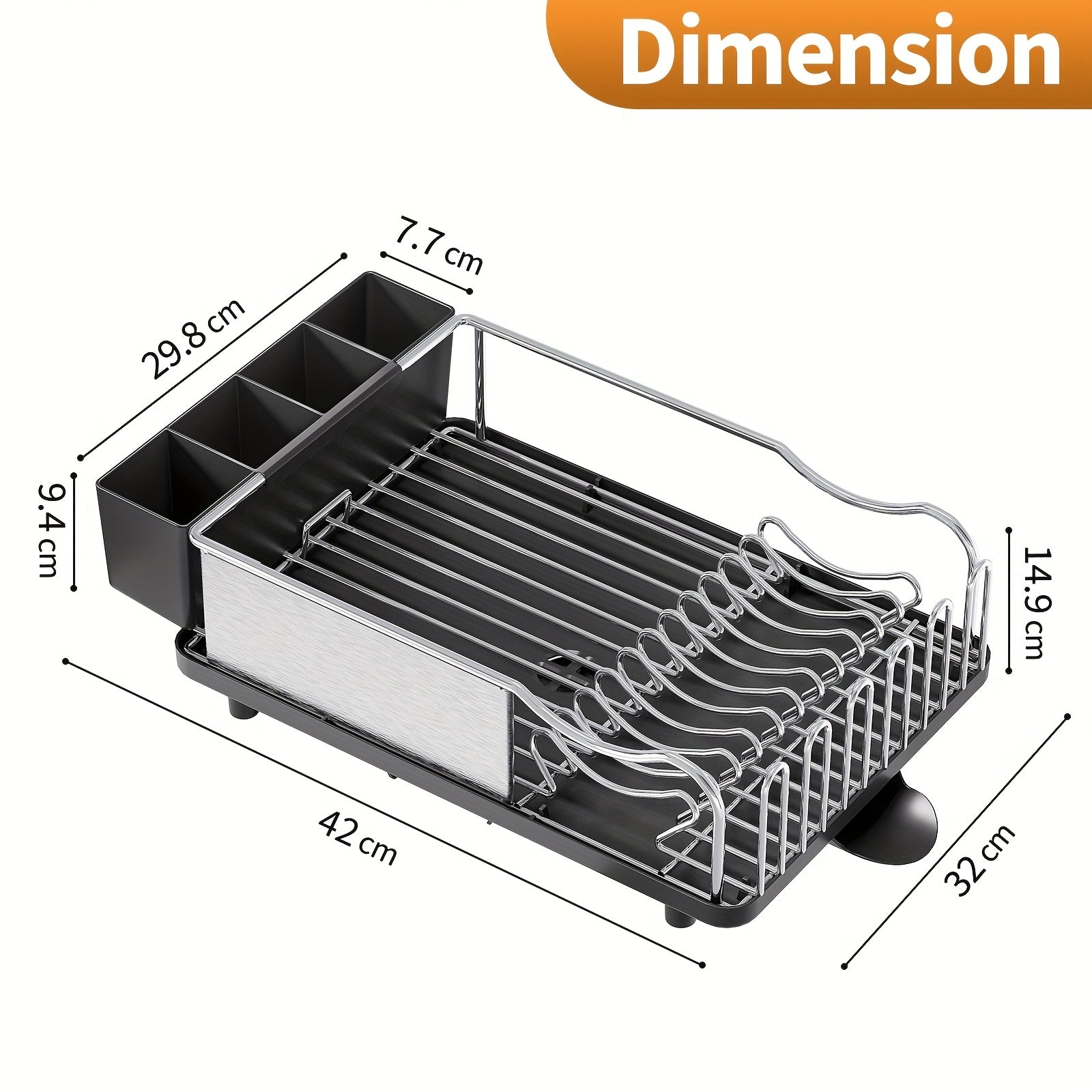Dish Rack, 304 Stainless Steel Dish Drying Rack For Kitchen Counter, Dish Drainer With Cutlery Holder For Large Capacity, Dish Drying Rack With Drip Tray, Balck