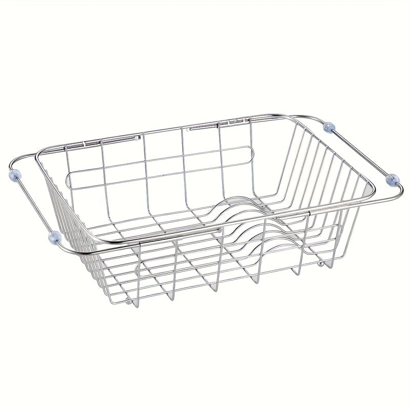 Stainless Steel Adjustable Sink Draining Basket Extensible Drainer Rack For Kitchen Sinks, Dish And Utensil Organizer For Dishwashing, A Must Have For Every Home Kitchen