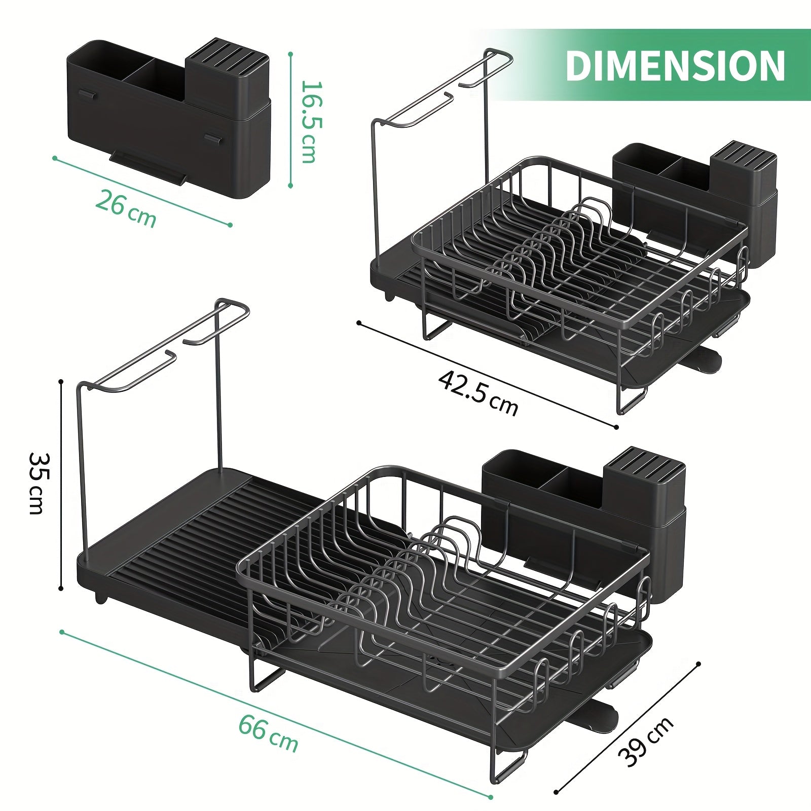 Dish Rack, 304 Stainless Steel Dish Drying Rack For Kitchen Counter, Dish Drainer With Cutlery Holder For Large Capacity, Dish Drying Rack With Drip Tray, Balck
