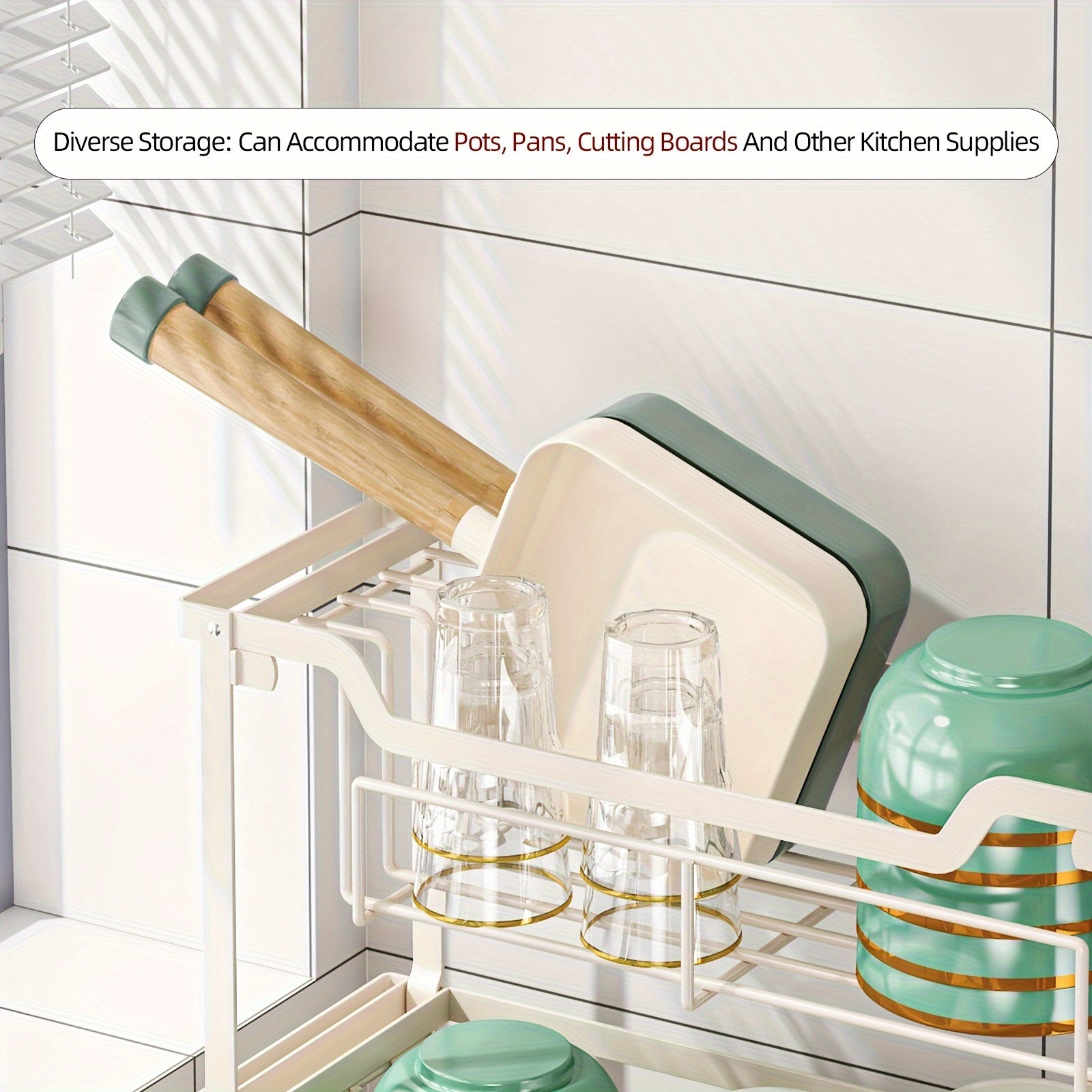 Space-Saving Dish Rack with Drain Tray, Hooks & Utensil Holders - Multifunctional Kitchen Organizer for Dishes, Cups, Knives, Forks & Chopsticks