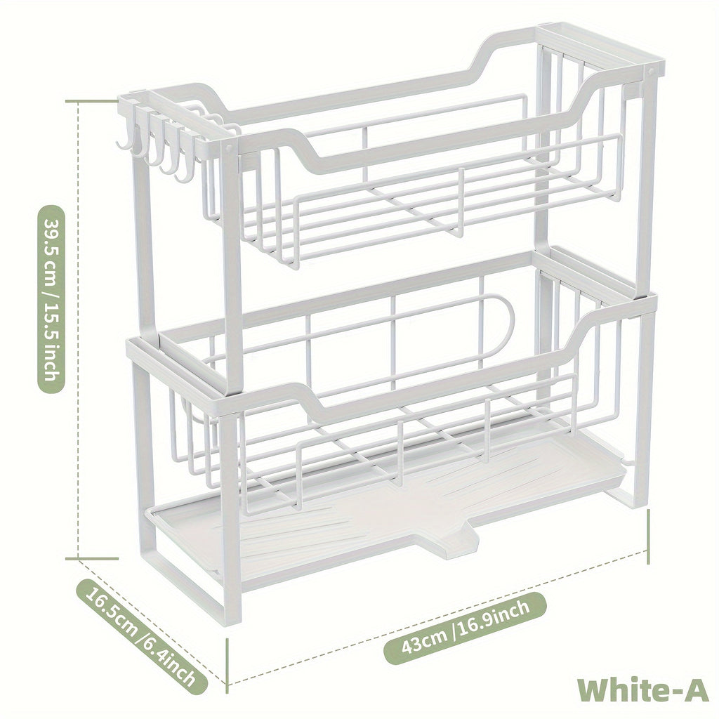 Space-Saving Dish Rack with Drain Tray, Hooks & Utensil Holders - Multifunctional Kitchen Organizer for Dishes, Cups, Knives, Forks & Chopsticks