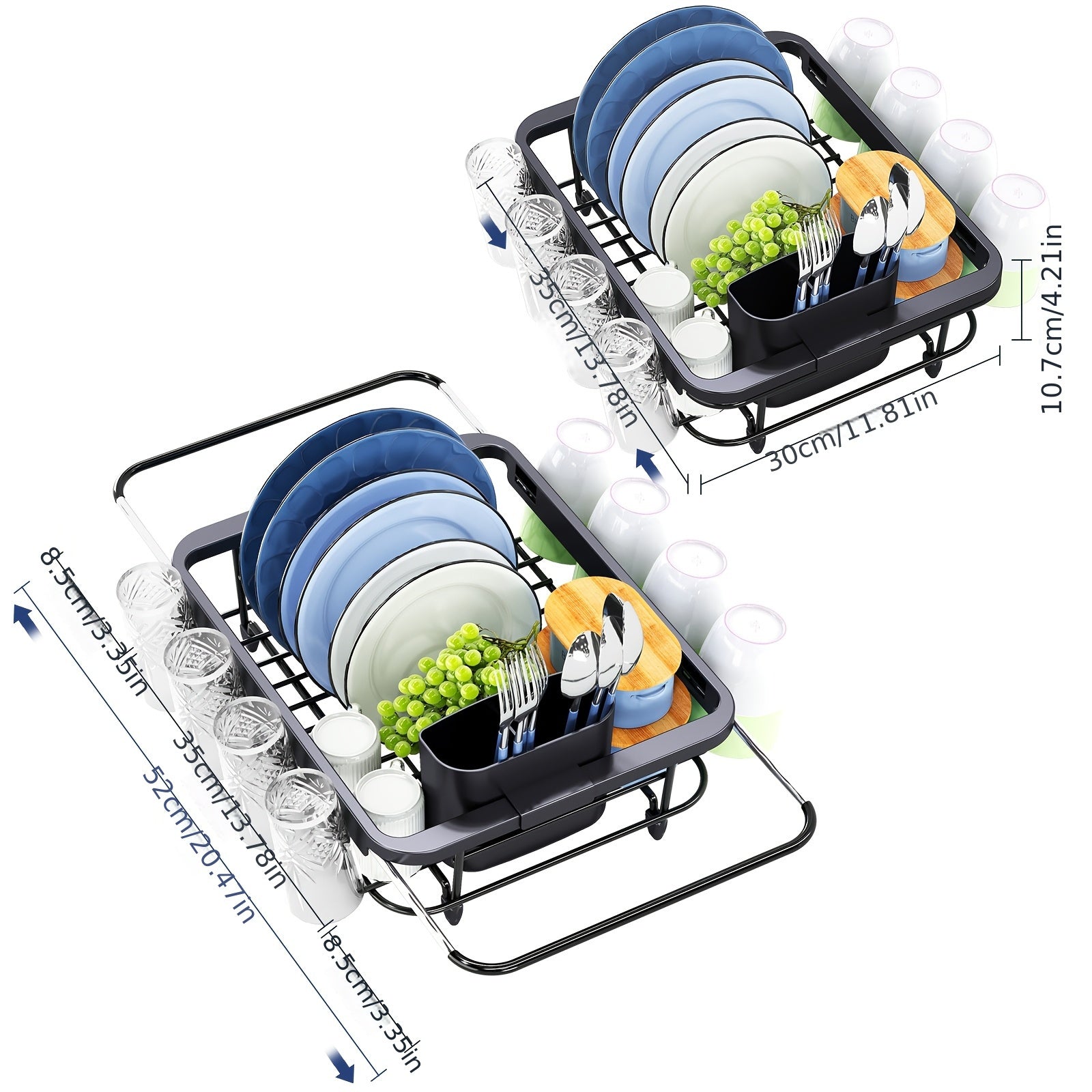KINGRACK Expandable Dish Rack with Utensil Holder, Adjustable Over-the-Sink or Countertop Design, Rustproof Metal Kitchen Organizer for Plates, Cups & Utensils, Food-Safe, Perfect for Holidays & Everyday Use, Countertop Dish Rack | Sleek Dish Holder |