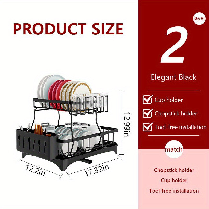 Double Dish Rack for Double Countertops Is Here! It Has a Unique 360° Drainage Function, Tableware Can Dry Quickly. The Drain Tray with The Cutlery Rack And 4 Cup Holders Is Placed Directly Above The Sink, Whether It Is a Dish Or a Cup, It Can Easily