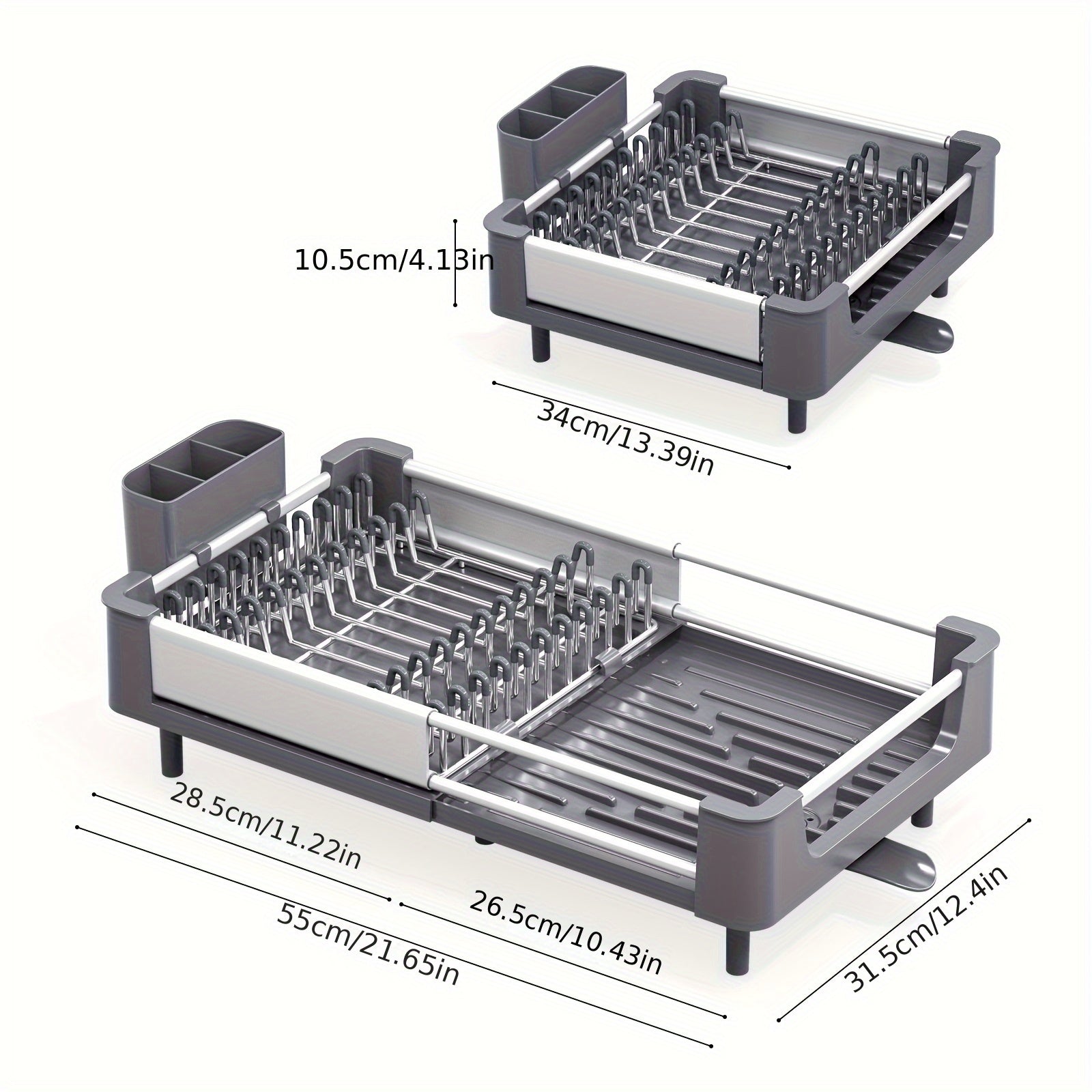 [Expandable Dish Rack] KINGRACK Expandable Foldable Dish Drying Rack | Adjustable Space-Saving Aluminum Kitchen Organizer, Compact Storage, Grey, Sleek Modern Design | Efficient Water Drainage