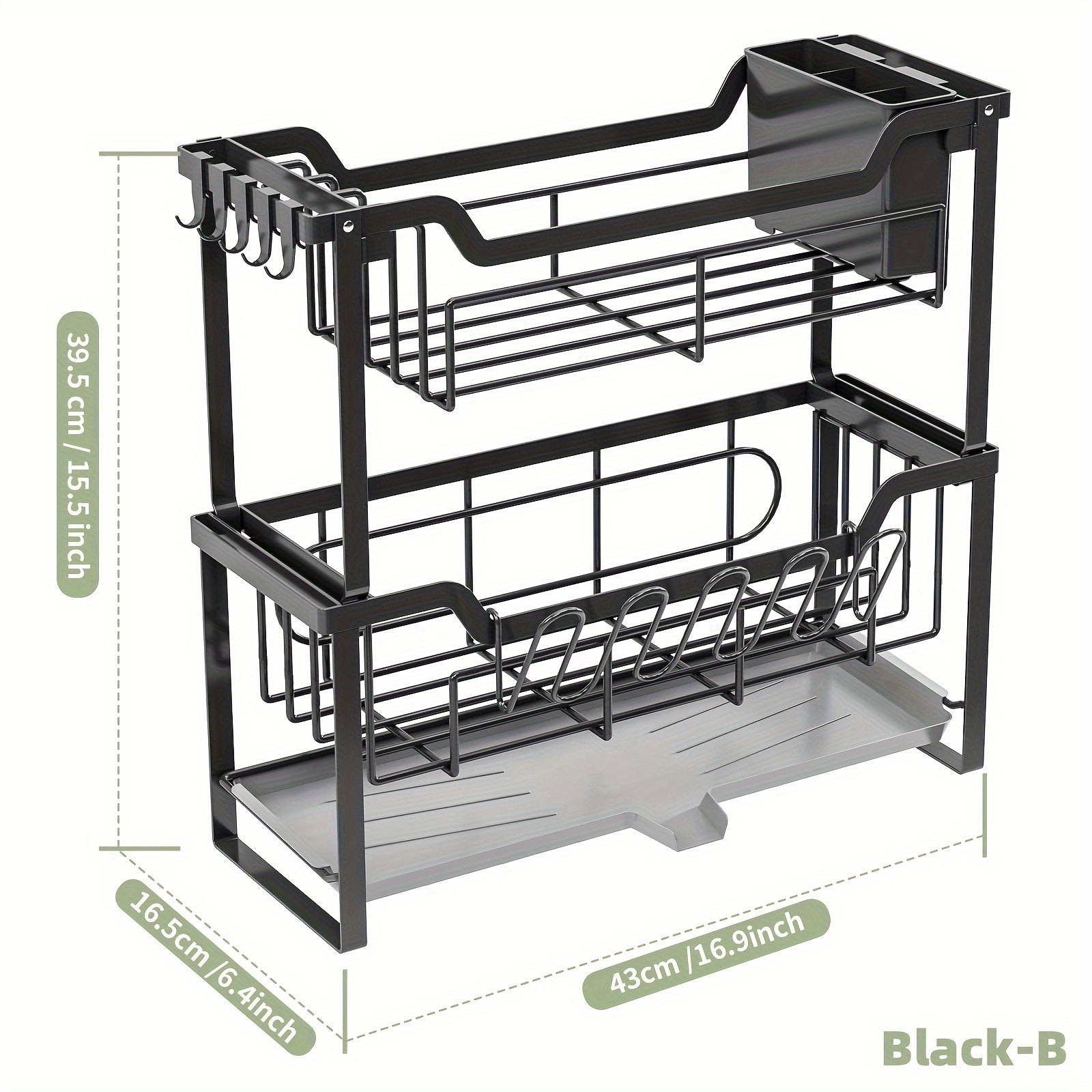 Space-Saving Dish Rack with Drain Tray, Hooks & Utensil Holders - Multifunctional Kitchen Organizer for Dishes, Cups, Knives, Forks & Chopsticks