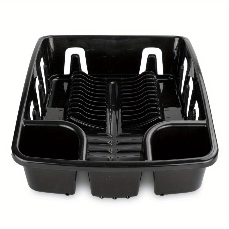 All-in-One Dish Rack and Drainboard with Inclined Base - Heavy-Duty Black Space-Saving Dish Drying Rack with 10 Plate Holders, 8 Cup Holders & Utensil Rack, Elevated Feet for Sink, Compact Design for Small Kitchens, Dishwasher-Safe & Easy Assembly, Angled