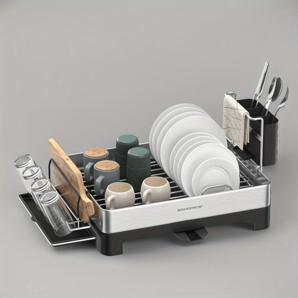 [Heavy-Duty Dish Drying Rack] Extra Large Heavy-Duty Dish Drying Rack with Rotatable Spout & Drainboard - 12.5x22.5 Inch Space-Saving Kitchen Organizer, Dish Drainer with Utensil, Cup, Glass, Cutting Board, Pan Holders - Fits Modern or Traditional
