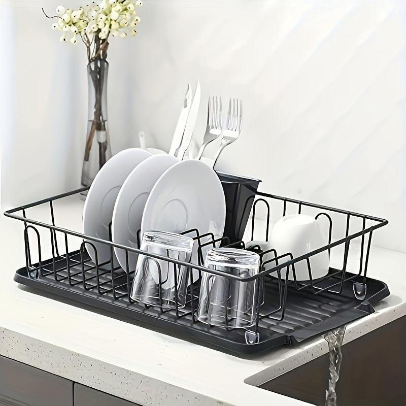 [Rust Resistant Drain Rack] Rust Resistant, Small Stainless Steel 1 Set Of Tableware Drain Rack | Kitchen Counter Utensil Rack, With Black Utensil Rack And Drainage Board, Suitable For Kitchen And RV