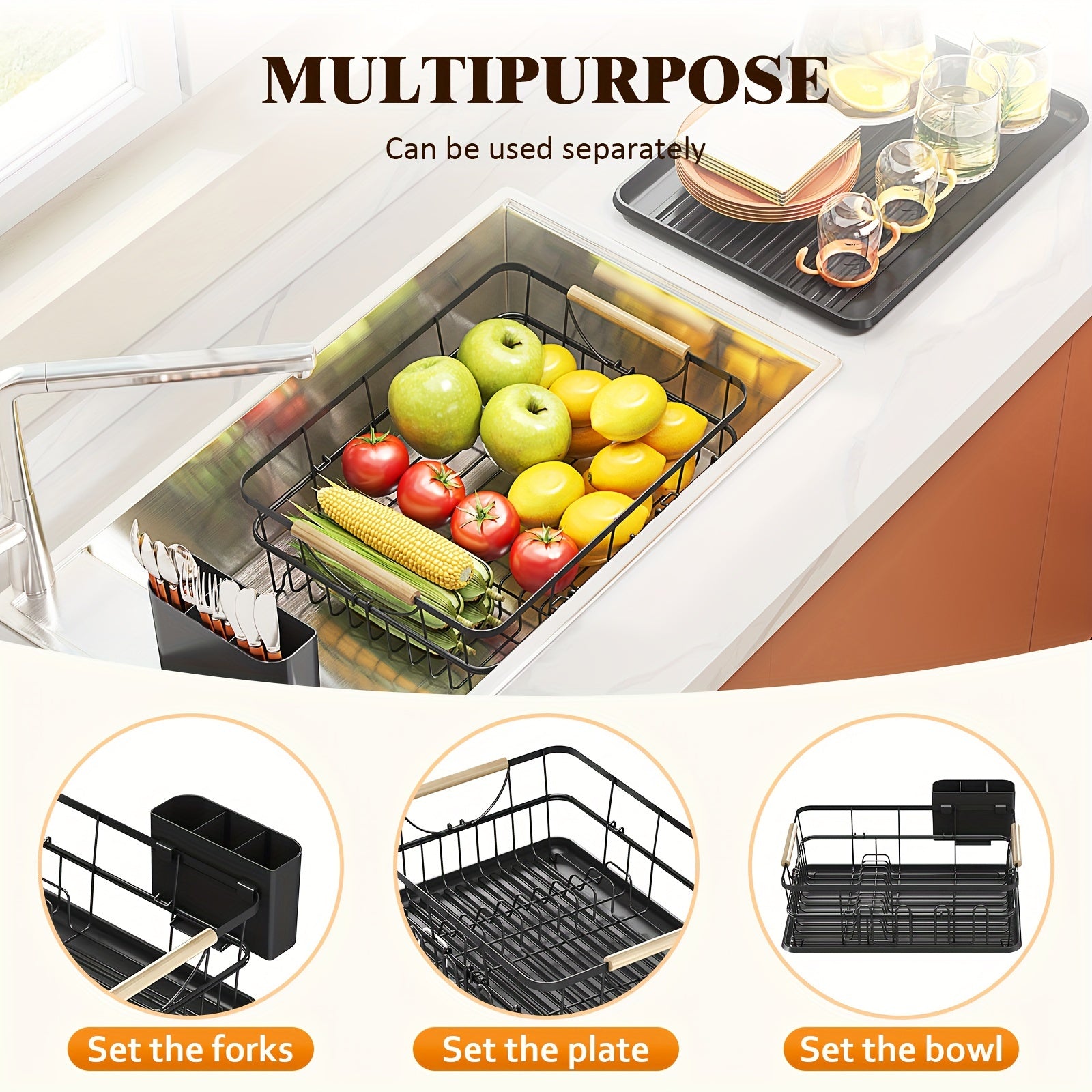 Expandable Dish Drying Rack Over The Sink Adjustable Dish Rack In Sink Or On Counter Dish Drainer With Utensil Holder Rustproof For Kitchen