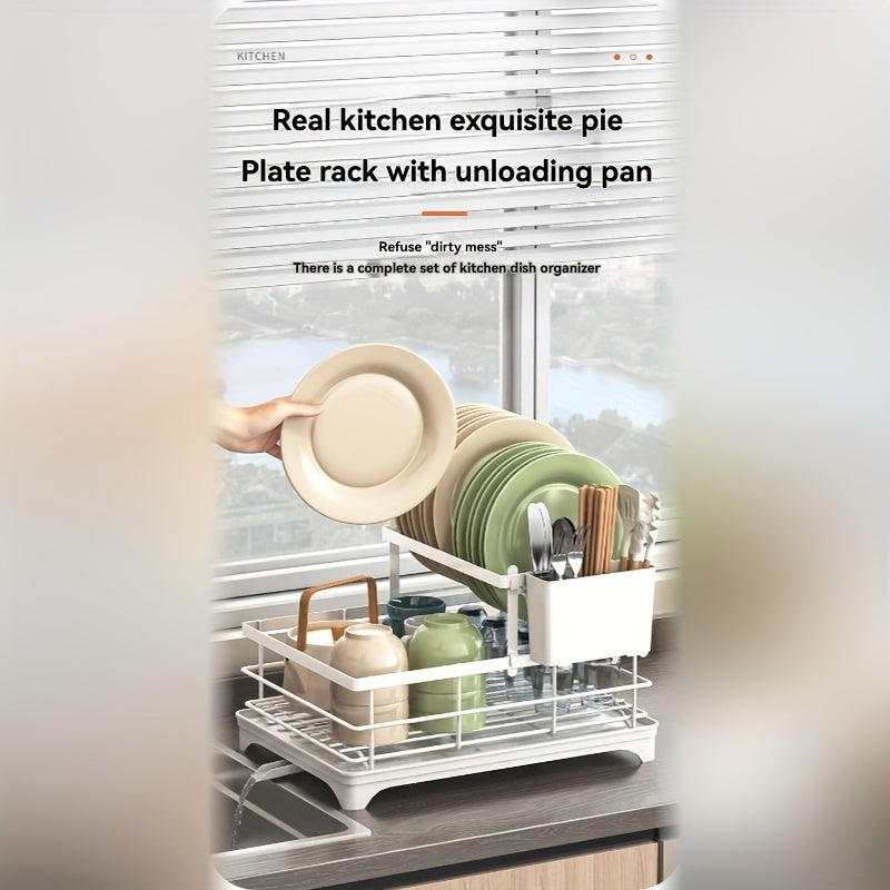 [Modern Dish Drying Rack] Extra Large 2-Tier Stainless Steel Dish Drying Rack for Kitchen Countertop | Utensil Organizer with Holder, Spoon Rest & Plate Storage - Black, Modern Durable Kitchenware