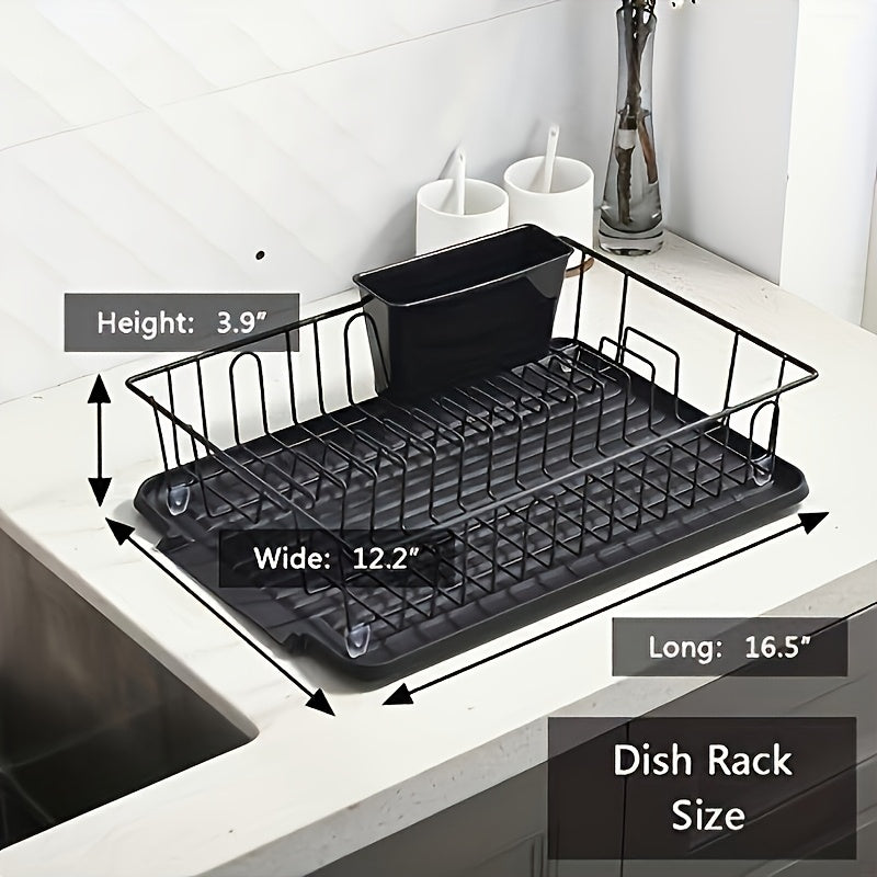 [Rust Resistant Drain Rack] Rust Resistant, Small Stainless Steel 1 Set Of Tableware Drain Rack | Kitchen Counter Utensil Rack, With Black Utensil Rack And Drainage Board, Suitable For Kitchen And RV