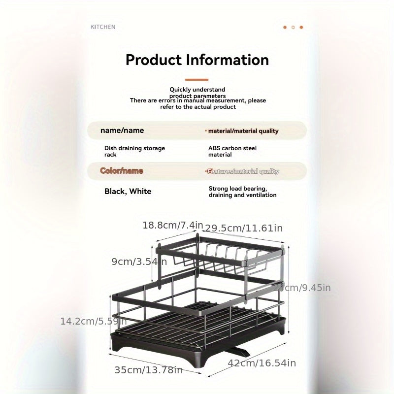 [Modern Dish Drying Rack] Extra Large 2-Tier Stainless Steel Dish Drying Rack for Kitchen Countertop | Utensil Organizer with Holder, Spoon Rest & Plate Storage - Black, Modern Durable Kitchenware