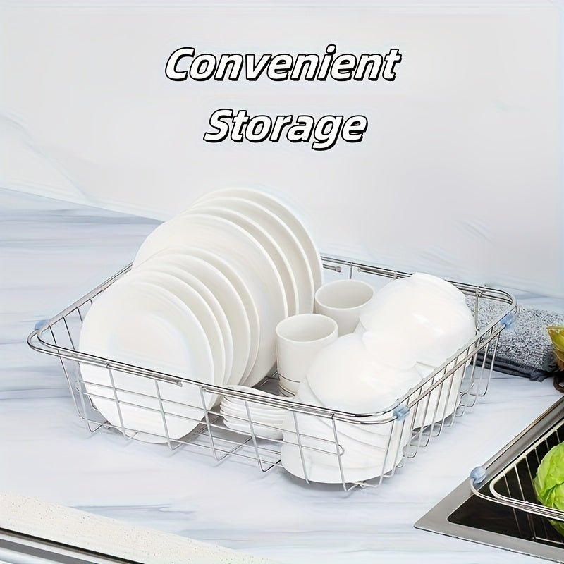 Stainless Steel Adjustable Sink Draining Basket Extensible Drainer Rack For Kitchen Sinks, Dish And Utensil Organizer For Dishwashing, A Must Have For Every Home Kitchen