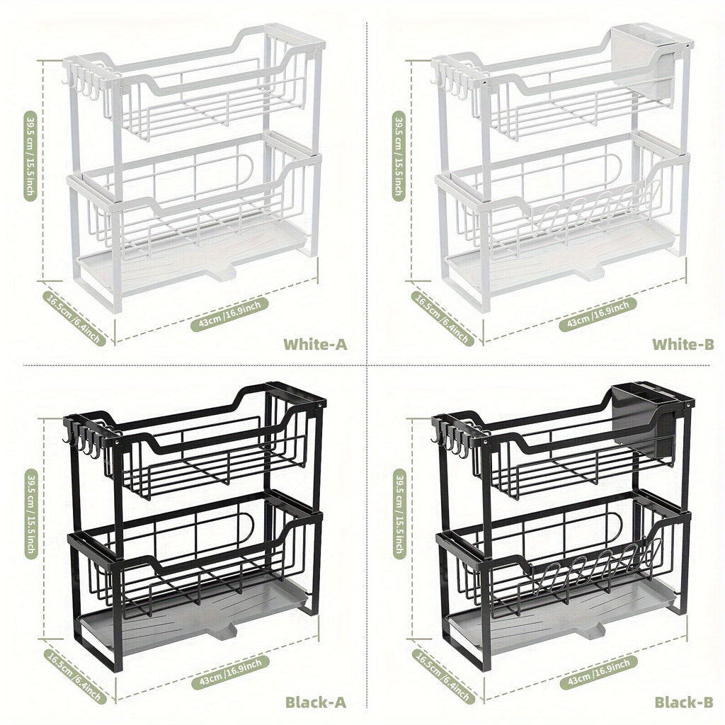 Space-Saving Dish Rack with Drain Tray, Hooks & Utensil Holders - Multifunctional Kitchen Organizer for Dishes, Cups, Knives, Forks & Chopsticks