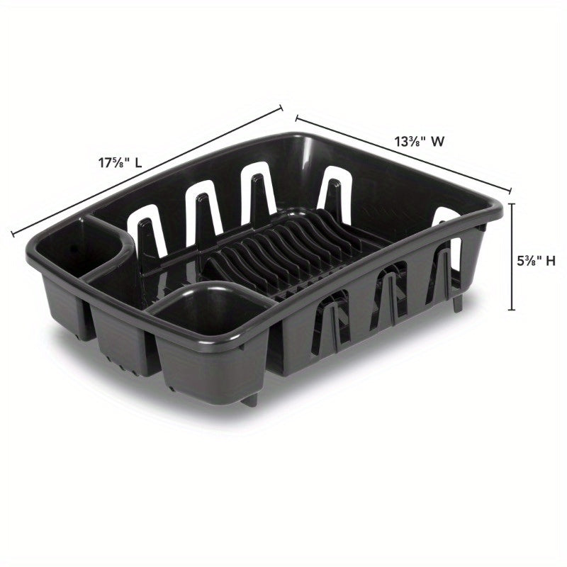 All-in-One Dish Rack and Drainboard with Inclined Base - Heavy-Duty Black Space-Saving Dish Drying Rack with 10 Plate Holders, 8 Cup Holders & Utensil Rack, Elevated Feet for Sink, Compact Design for Small Kitchens, Dishwasher-Safe & Easy Assembly, Angled
