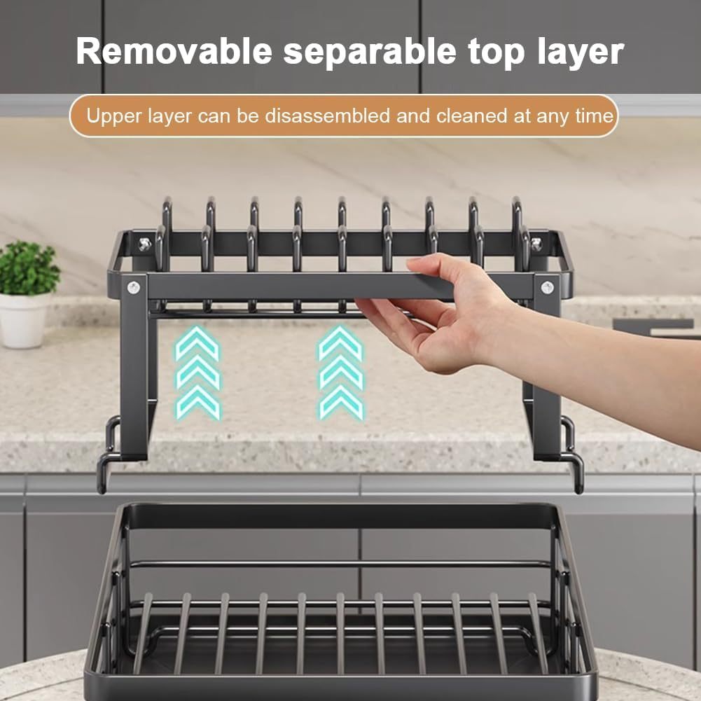 Drainboard Dish Drying Rack, Multifunctional Dish Rack, Kitchen Dish Drying Rack with Cutlery Storage Holder for Kitchen Counter
