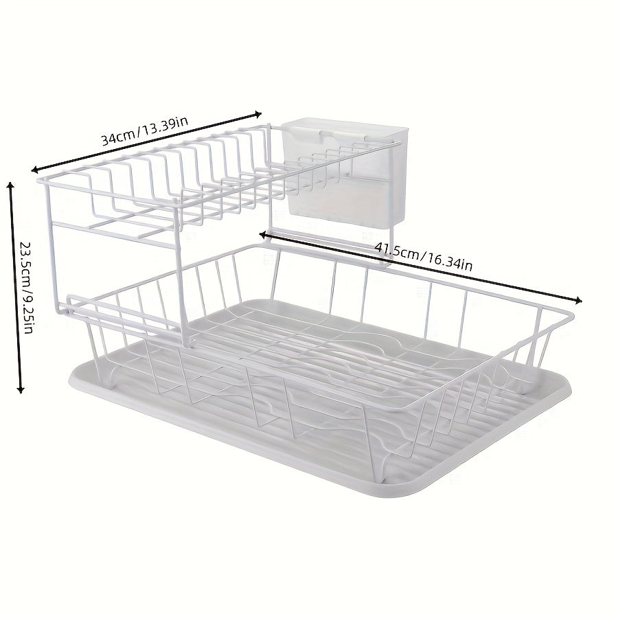 1pc Metal 1/2-Layer Bowl & Dish Rack - Space-Saving Countertop Organizer with Drain Basket, Chopsticks Holder & Cutlery Storage for Home & Restaurant Kitchen Sink Areas, Contemporary Kitchenware, Efficient Water Drainage