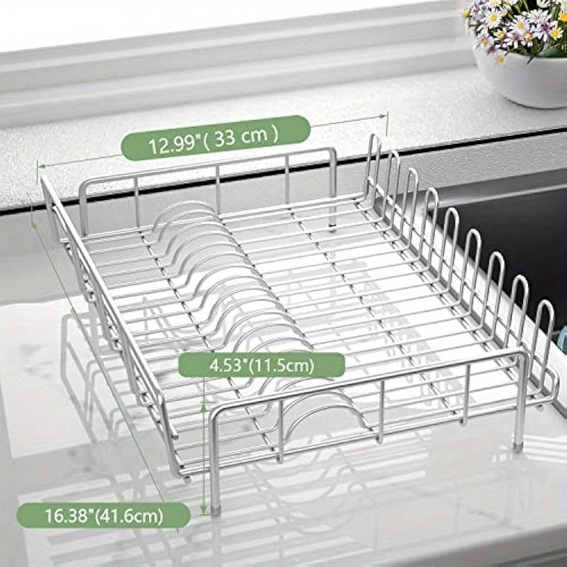 Large Capacity Rustproof Metal Dish Drying Rack with 18 Dish Slots & 9 Mug Hooks - Foldable Space-Saving Design, Non-Slip Rubber Feet, No Assembly Needed for Kitchen Countertop or Cabinet Storage (16.38x12.59x4.72 Inches), Kitchen Dish Drying Rack,