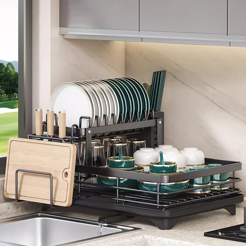 Drainboard Dish Drying Rack, Multifunctional Dish Rack, Kitchen Dish Drying Rack with Cutlery Storage Holder for Kitchen Counter