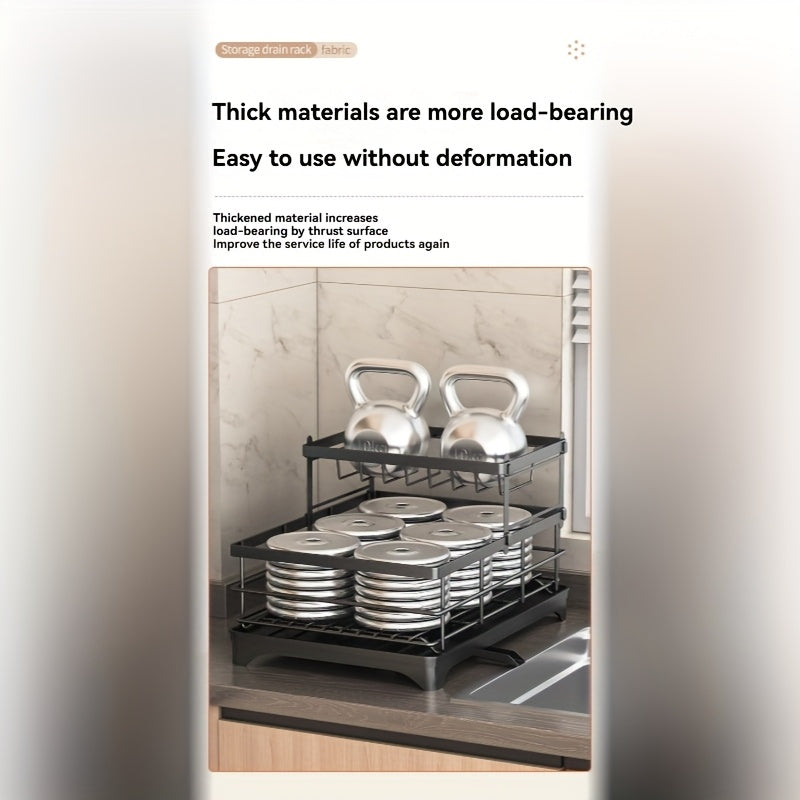 [Modern Dish Drying Rack] Extra Large 2-Tier Stainless Steel Dish Drying Rack for Kitchen Countertop | Utensil Organizer with Holder, Spoon Rest & Plate Storage - Black, Modern Durable Kitchenware