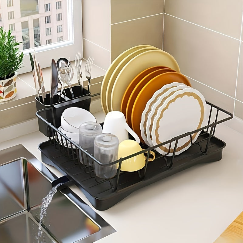 1pc Metal 1/2-Layer Bowl & Dish Rack - Space-Saving Countertop Organizer with Drain Basket, Chopsticks Holder & Cutlery Storage for Home & Restaurant Kitchen Sink Areas, Contemporary Kitchenware, Efficient Water Drainage