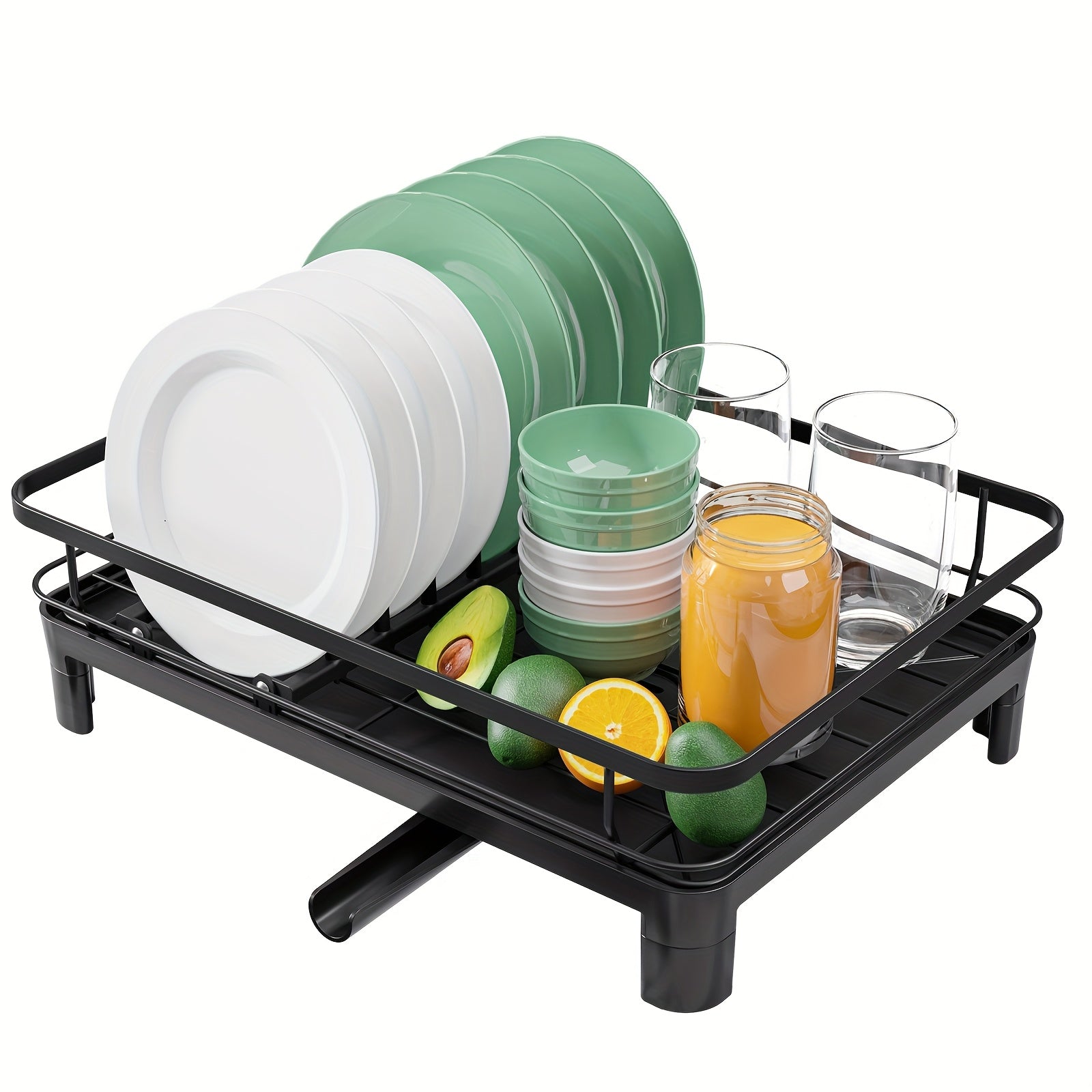 Adjustable Extendable Shelves Dish Drying Rack 19.2''-26.7'' | Stainless Steel Rustproof & Fingerprint-Free Design, Anti-Slip Silicone Caps + Cutlery/Cup Shelves, Countertop Drainboard For Kitchenware Organization