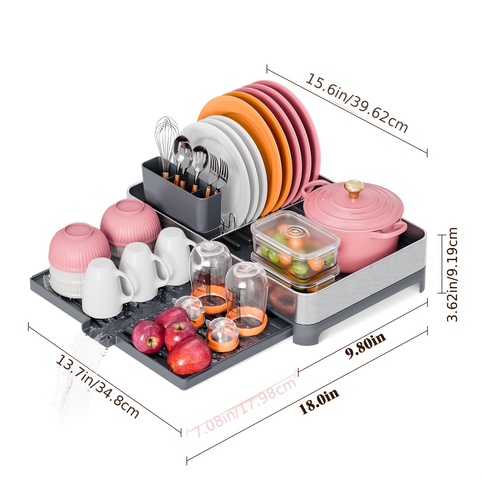 [Stainless Steel Dish Rack] 304 Stainless Steel Dish Drying Rack - Versatile with Cup Holder and Cutlery Holder