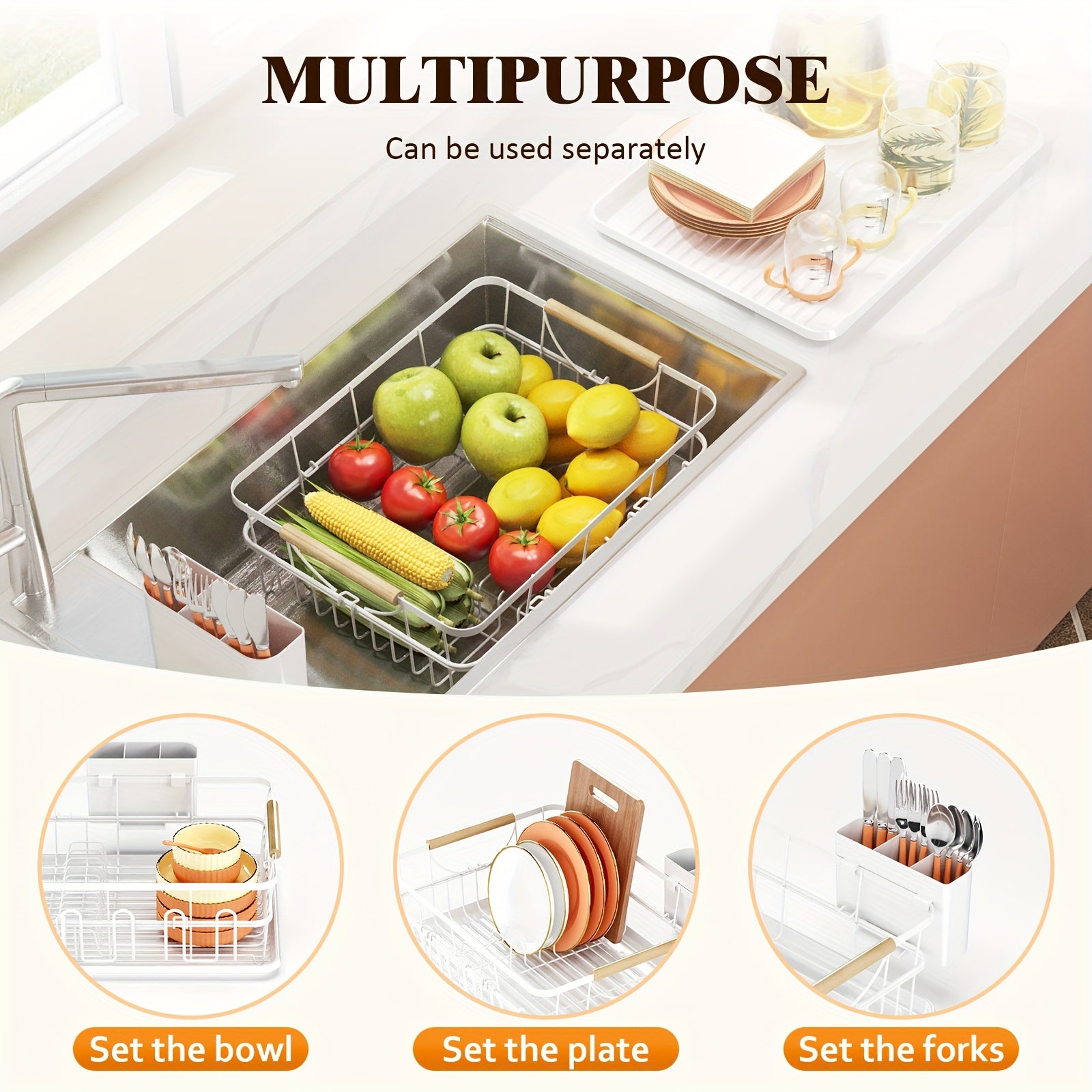 Expandable Dish Drying Rack Over The Sink Adjustable Dish Rack In Sink Or On Counter Dish Drainer With Utensil Holder Rustproof For Kitchen