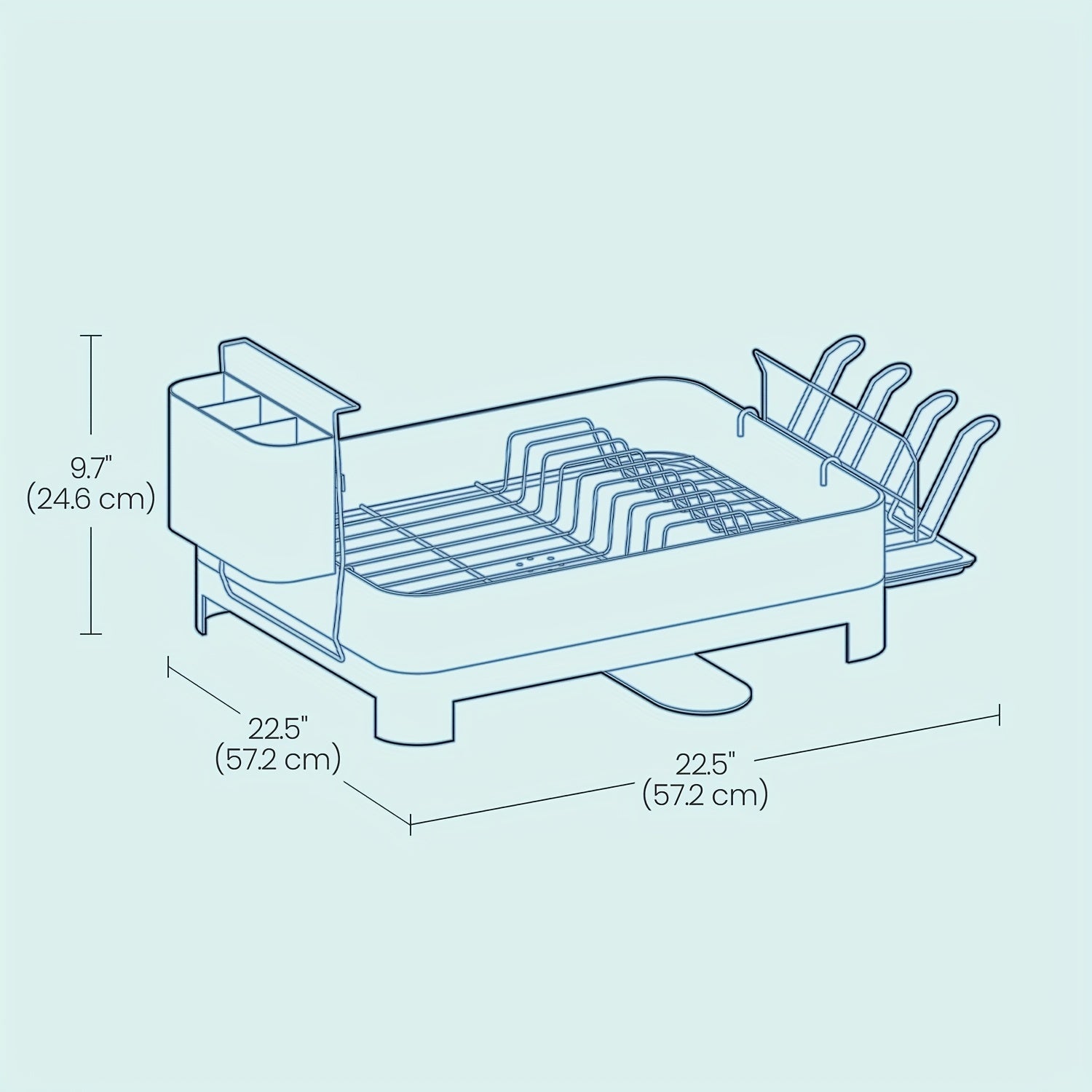 [Stainless Steel Dish Rack] Stainless Steel Dish Drying Rack, 12.5 X 22.5in | Gray, Black, Fingerprint-Resistant, Rotatable Spout, Drainboard, Utensil, Cup, Glass, Cutting Board, Pan Holders