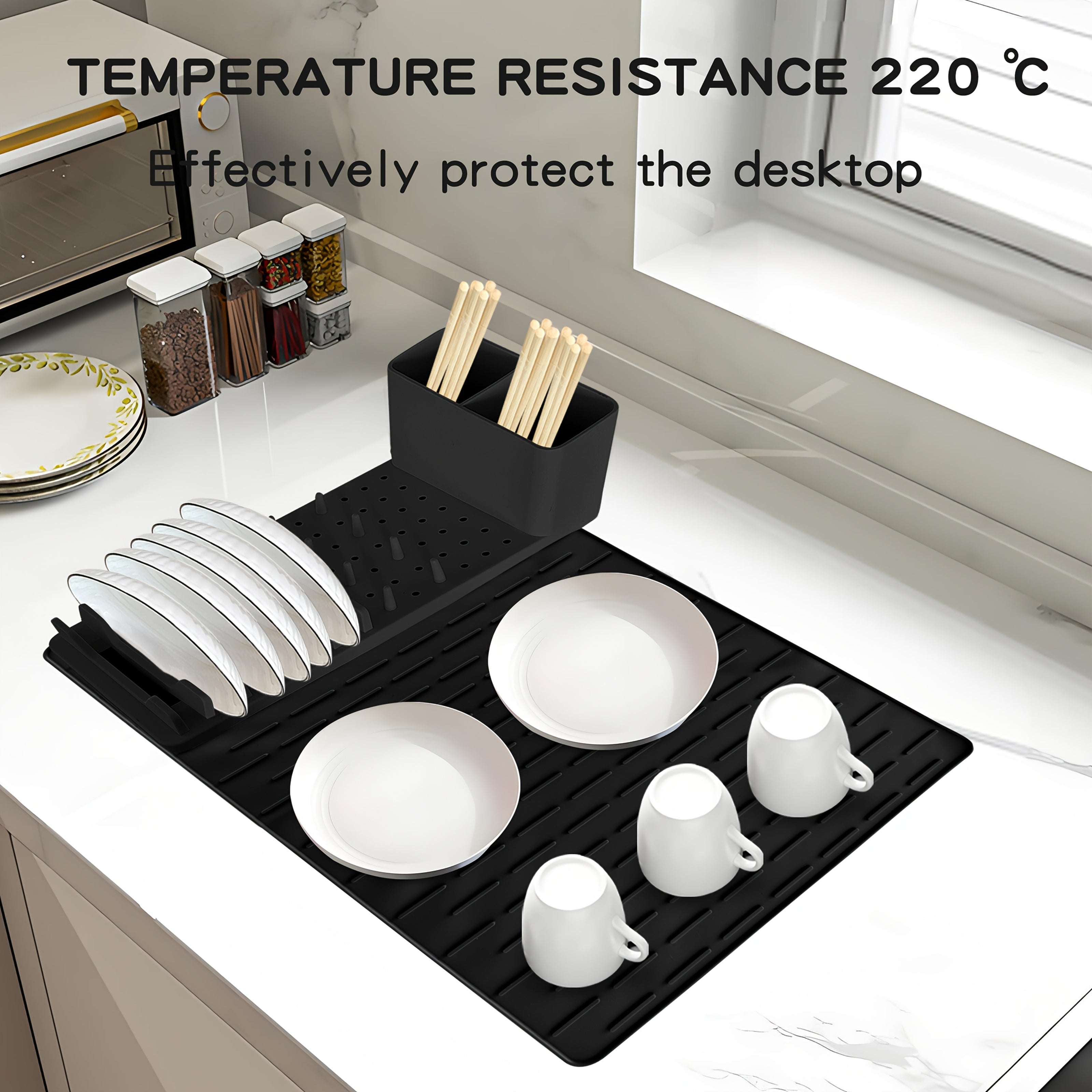 2pcs Silicone Dish Storage Rack Set, Non-Punch Collapsible Kitchen Countertop Organizer with Scratch-Resistant Removable Draining Mat, Home Organization for Bowls and Plates