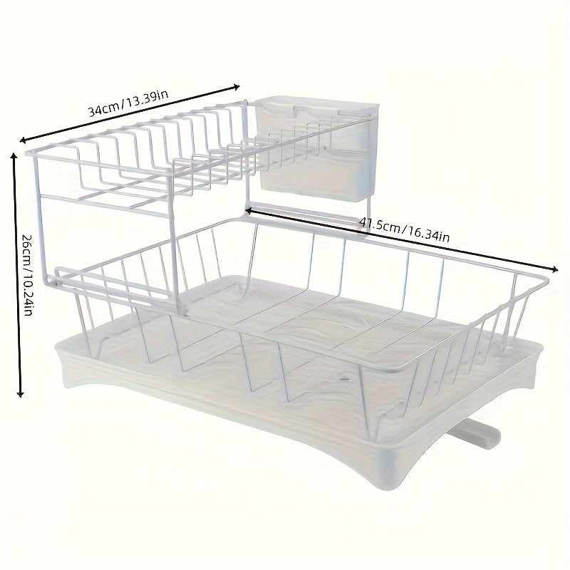 1pc Metal 1/2-Layer Bowl & Dish Rack - Space-Saving Countertop Organizer with Drain Basket, Chopsticks Holder & Cutlery Storage for Home & Restaurant Kitchen Sink Areas, Contemporary Kitchenware, Efficient Water Drainage