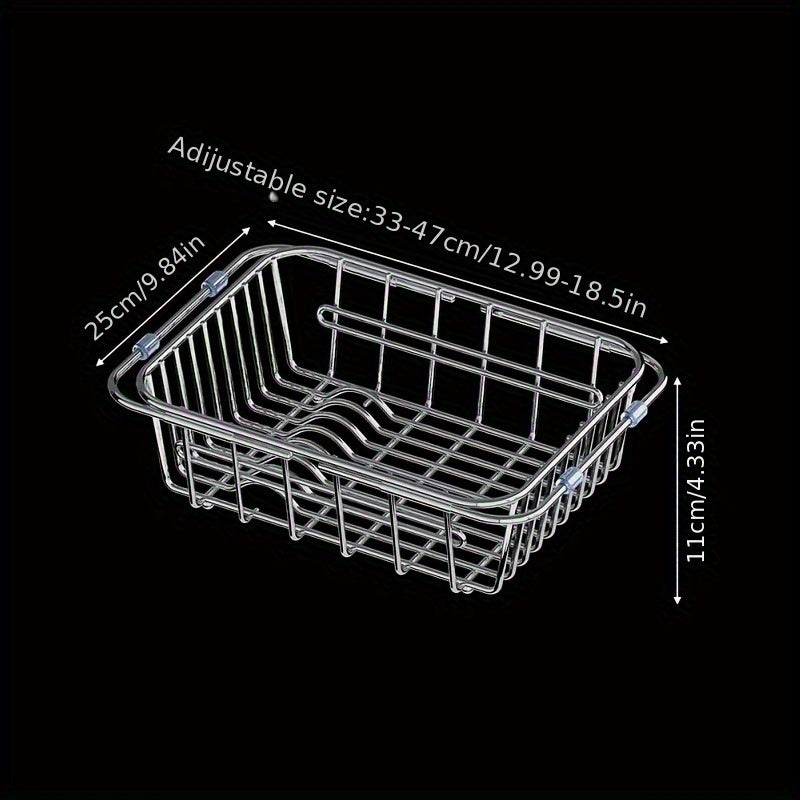 Stainless Steel Adjustable Sink Draining Basket Extensible Drainer Rack For Kitchen Sinks, Dish And Utensil Organizer For Dishwashing, A Must Have For Every Home Kitchen