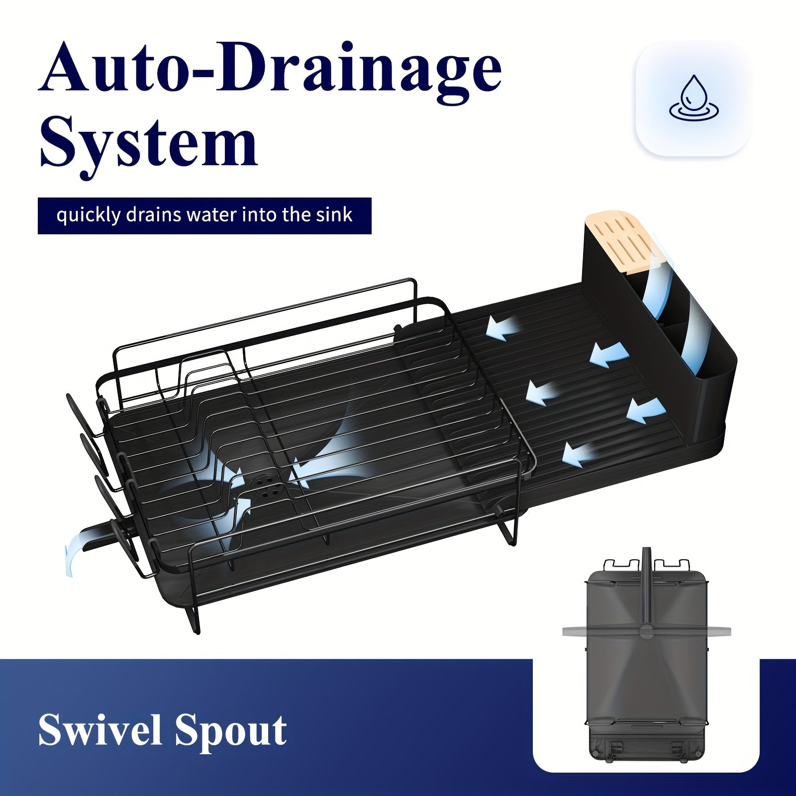 Adjustable Extendable Shelves Dish Drying Rack 19.2''-26.7'' | Stainless Steel Rustproof & Fingerprint-Free Design, Anti-Slip Silicone Caps + Cutlery/Cup Shelves, Countertop Drainboard For Kitchenware Organization