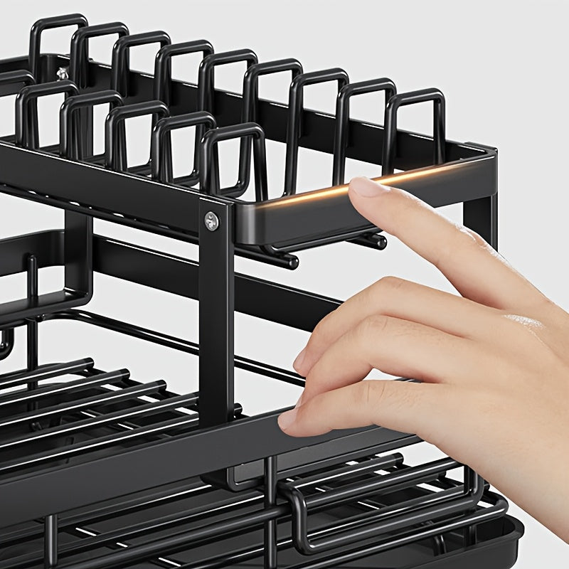 2Tier Large Dish Drying Rack - Rotatable Drain Spout Dish Rack With Drainboard, Utensil Holder, Chopstick Holder Multifunctional Dish Rack For Kitchen Counter
